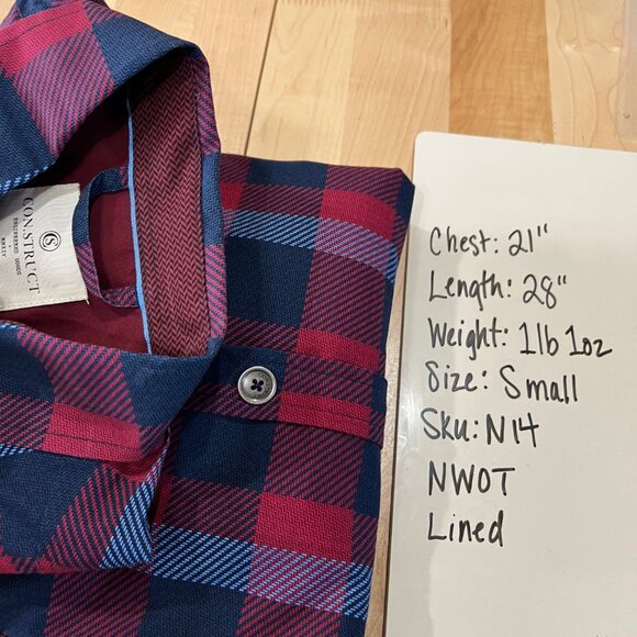 Con.Struct Plaid Lined Casual Button Up Shirt Red Blue Size Small NWOT - Picture 11 of 11
